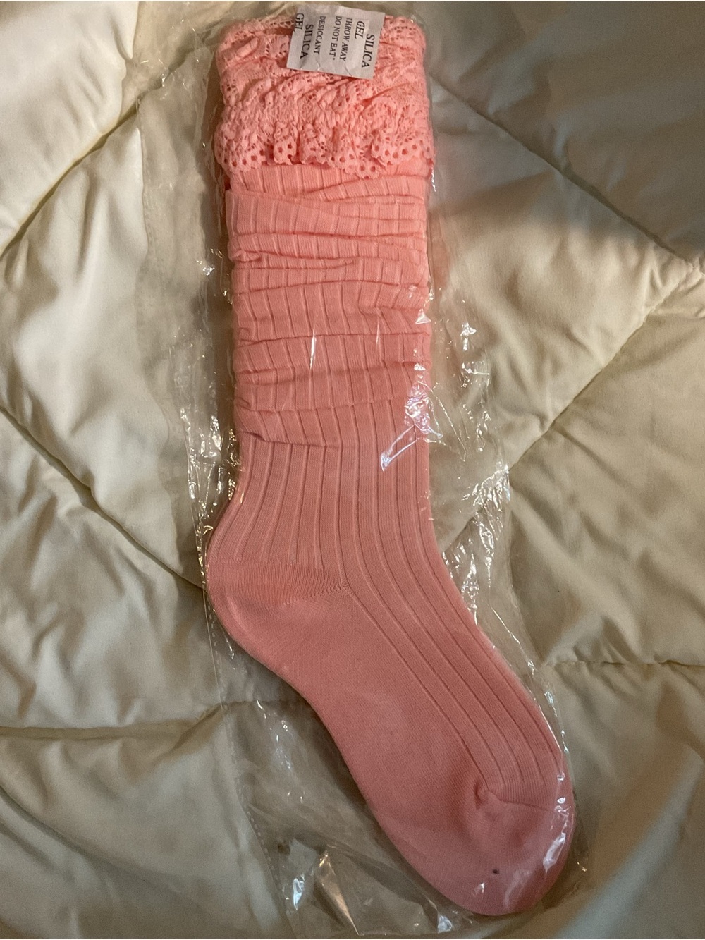 NWT Pink Ribbed Crew Socks with Lace Cuff
